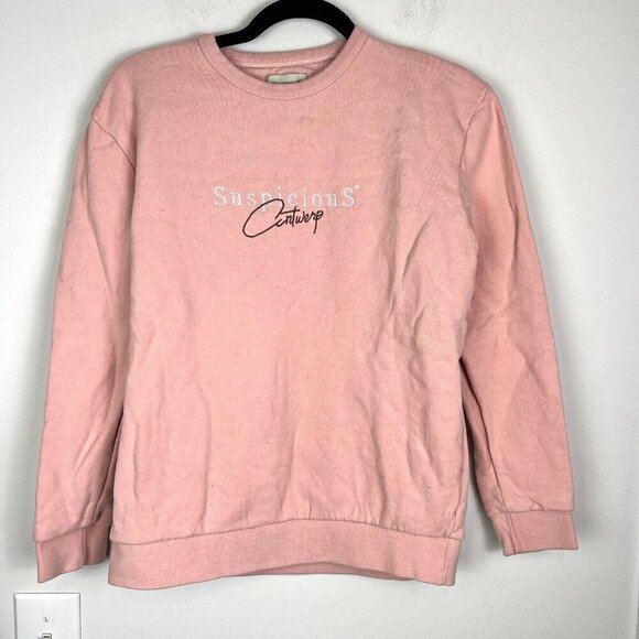 Suspicious Antwerp Pink Cotton Embroidered Crew Neck Sweatshirt Size Small - Picture 9 of 11